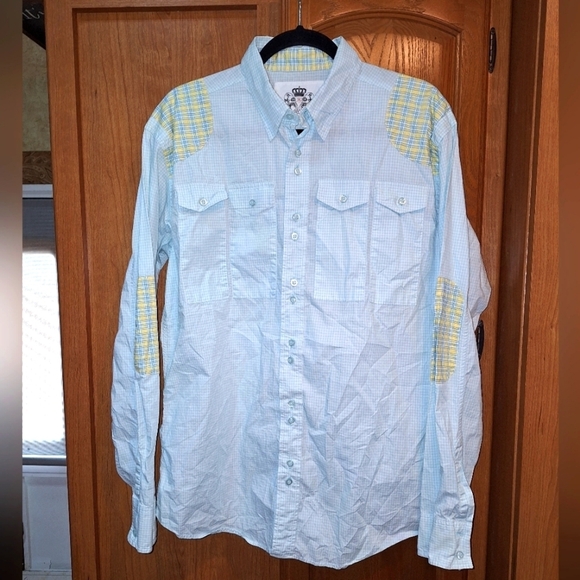 Le Chemisier men's long sleeve button-down large with yellow accents. - Picture 1 of 7
